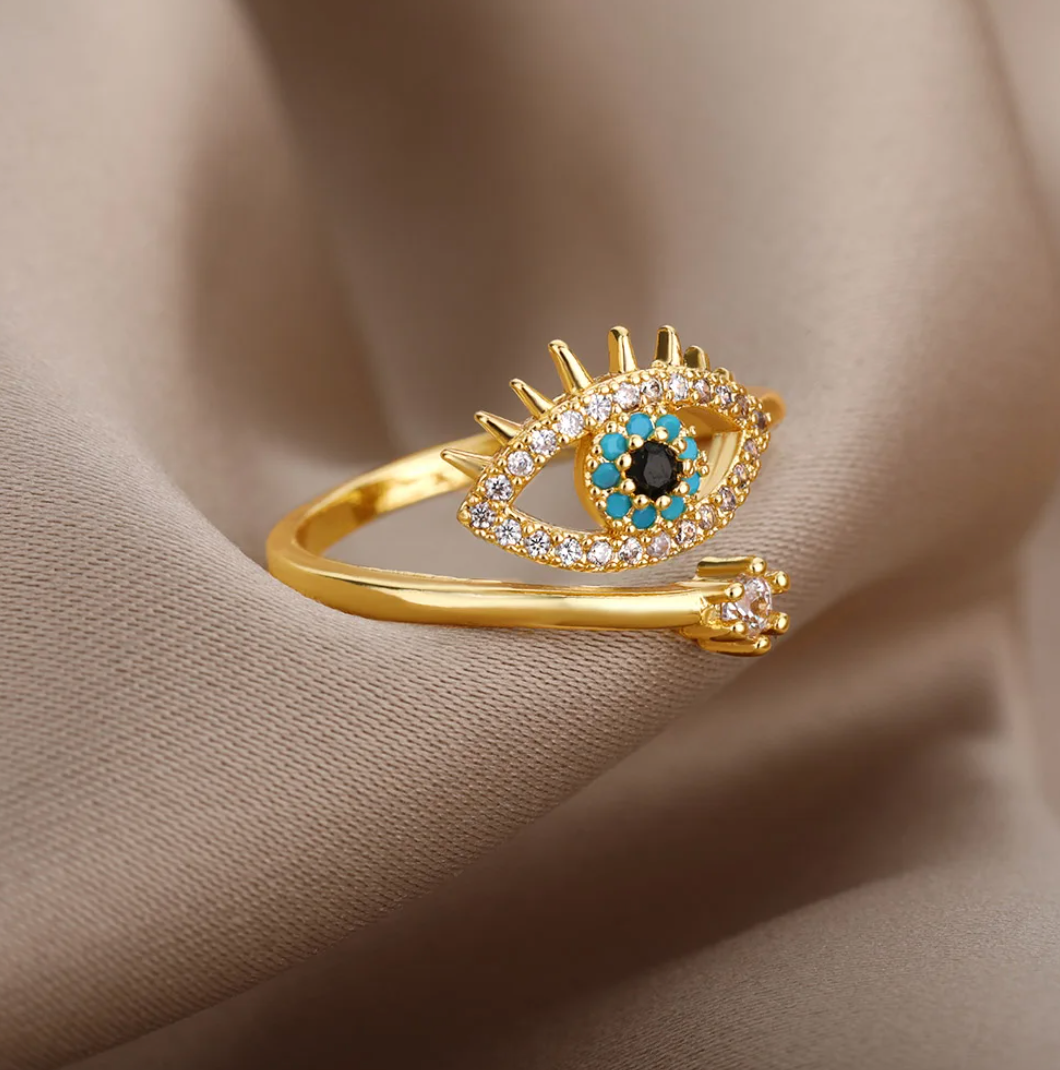 18 Karat Gold-Plated Ring Against the Evil Eye