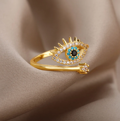 18 Karat Gold-Plated Ring Against the Evil Eye