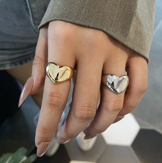 18 Karat Gold-Plated Ring with a Large Heart