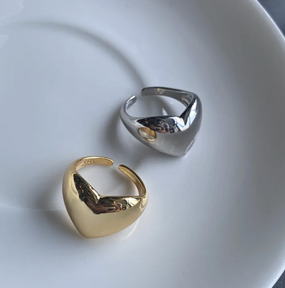 18 Karat Gold-Plated Ring with a Large Heart