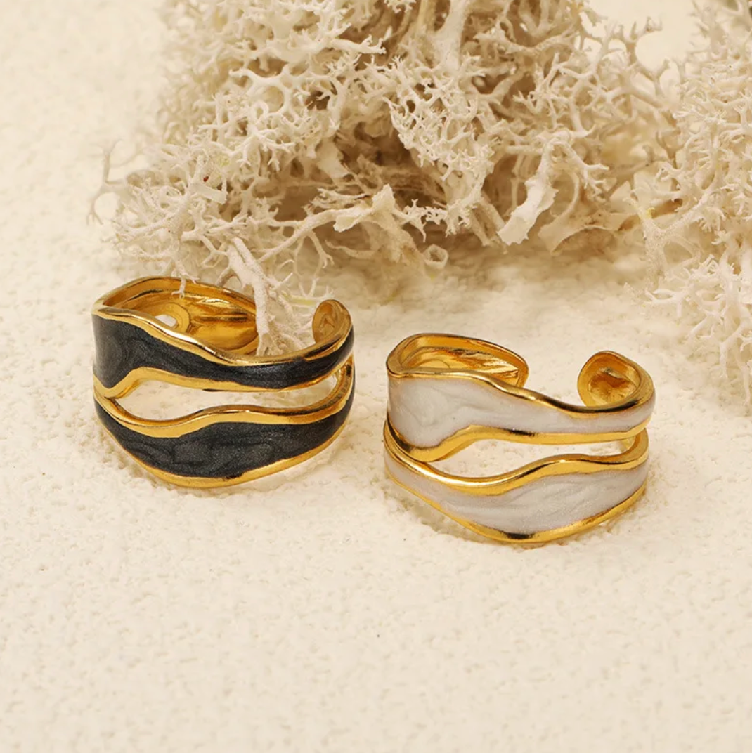 18 Karat gold-plated ring antique ceramic black antique ceramic ring