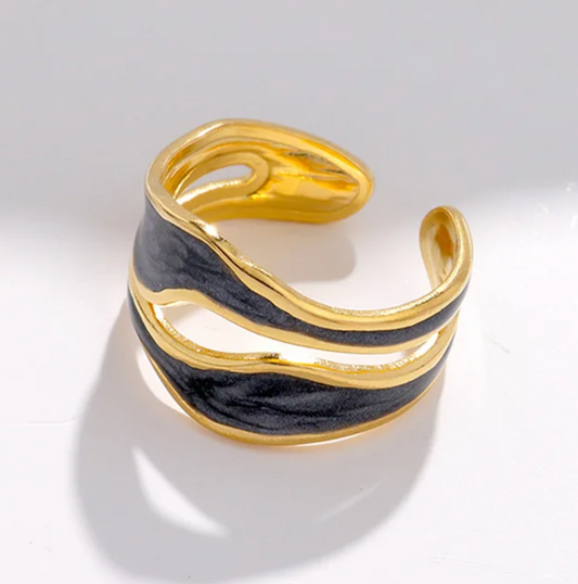 18 Karat gold-plated ring antique ceramic black antique ceramic ring