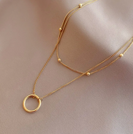 18 Karat Gold Plated Double Necklace with Ring