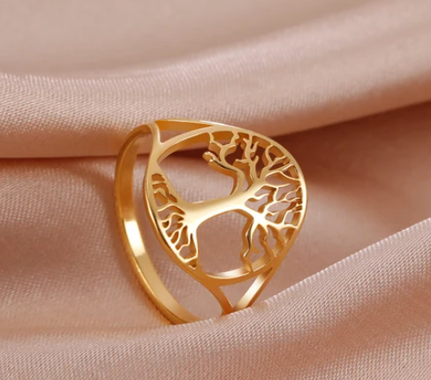 18 Carat gold-plated tree of life ring for mother