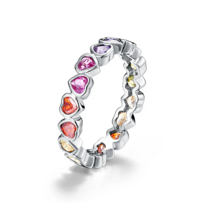 Mini ring with multicolored hearts made of 925 sterling silver