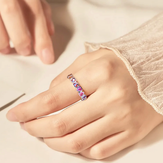 Mini ring with multicolored hearts made of 925 sterling silver