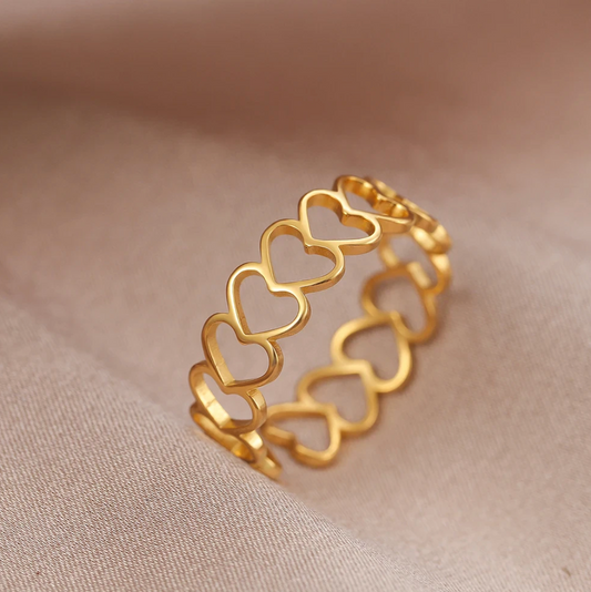 Adjustable Ring with Hearts in 18K Gold Plating