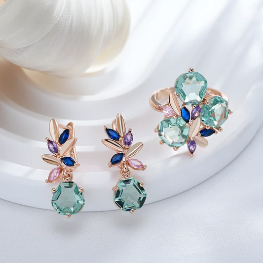 Aquamarine Flower Set with 18 Karat Rose Gold Plating