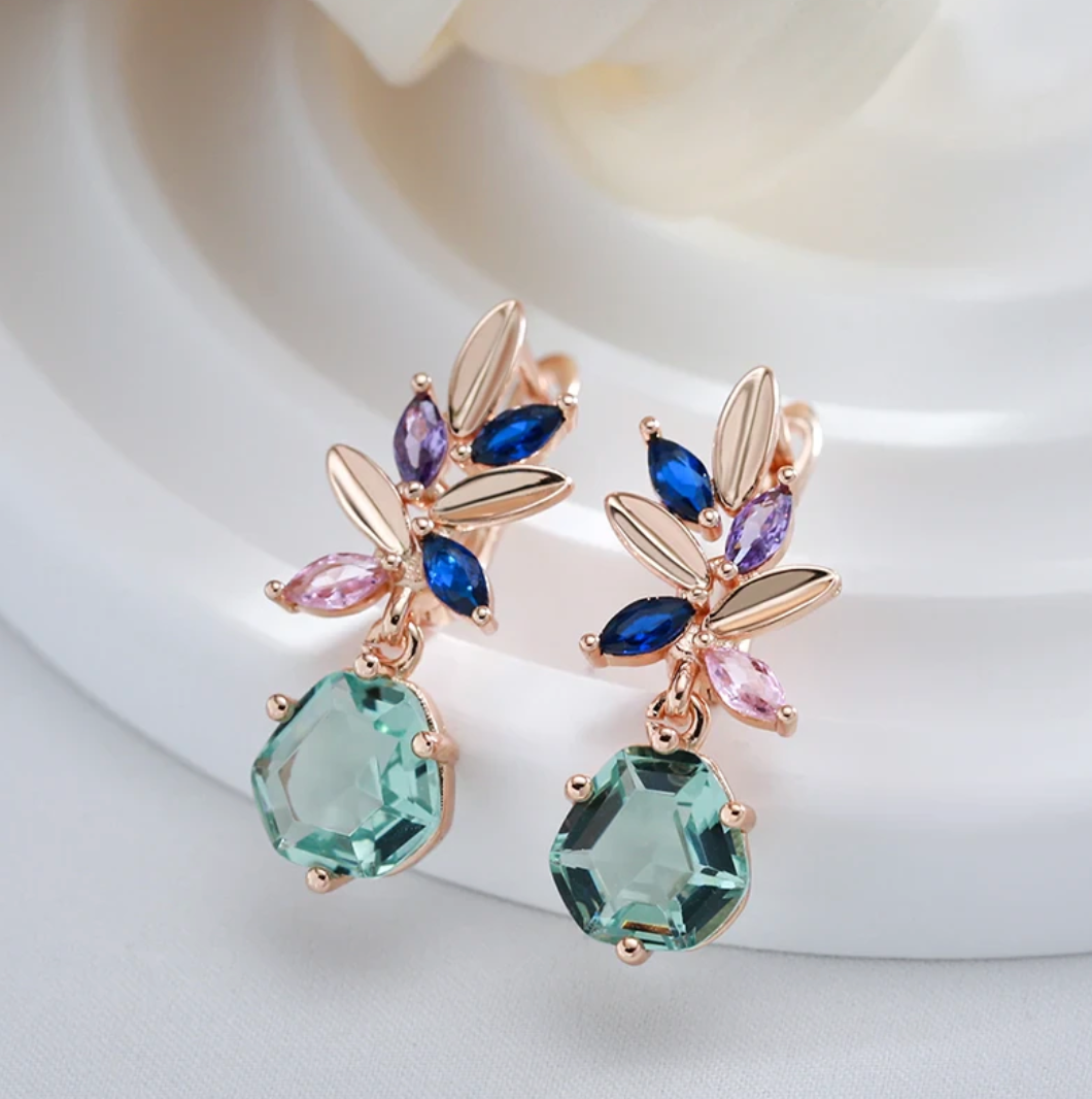 Aquamarine Flower Set with 18 Karat Rose Gold Plating