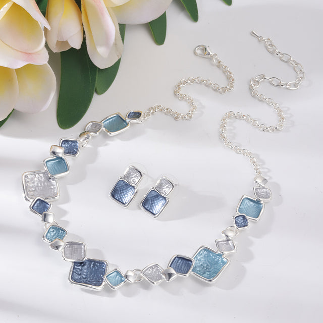 Blue Enamel Round Geometric Necklaces