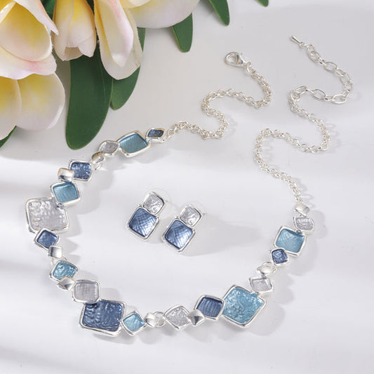 Blue Enamel Round Geometric Necklaces