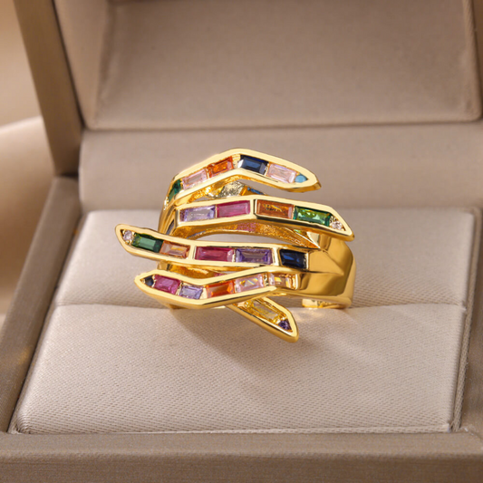 Adjustable 18K Gold Plated Cross Hands Ring with Zirconia