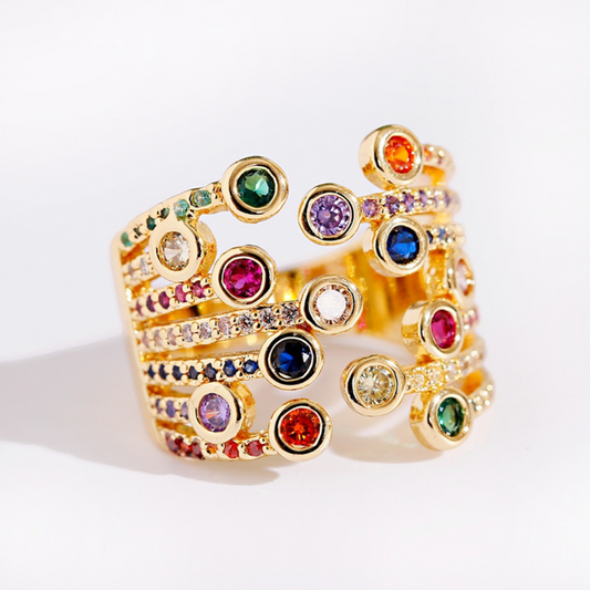 Adjustable Ring with Zirconia, 18K Gold Plated, Imperial Style