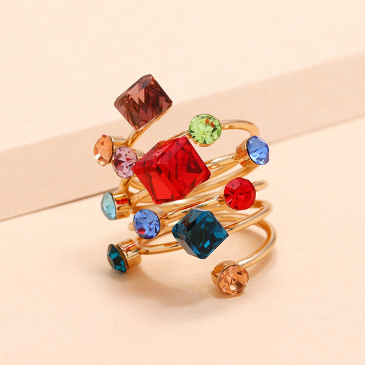 Adjustable 18K Gold Plated Ring with Colored Zirconia Stones