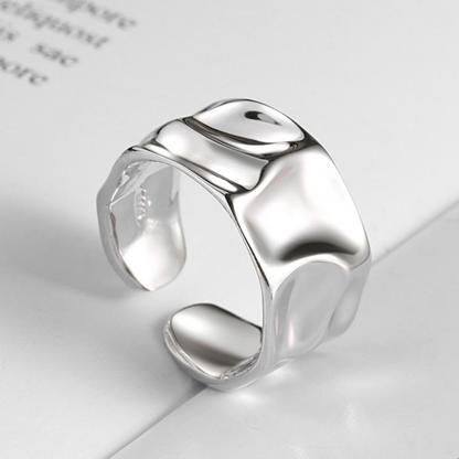 Asymmetrical wide ring made of 925 sterling silver