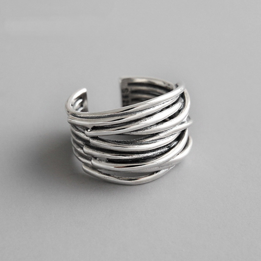 Adjustable Wide Ring with Modernist Design Made of 925 Sterling Silver