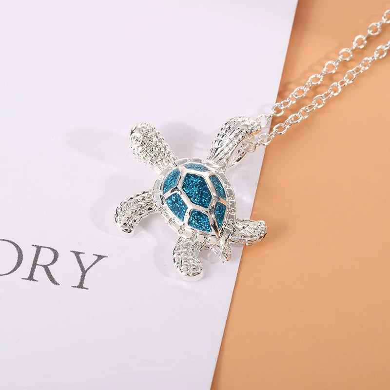 Sea Turtle Necklace made of Blue Opal