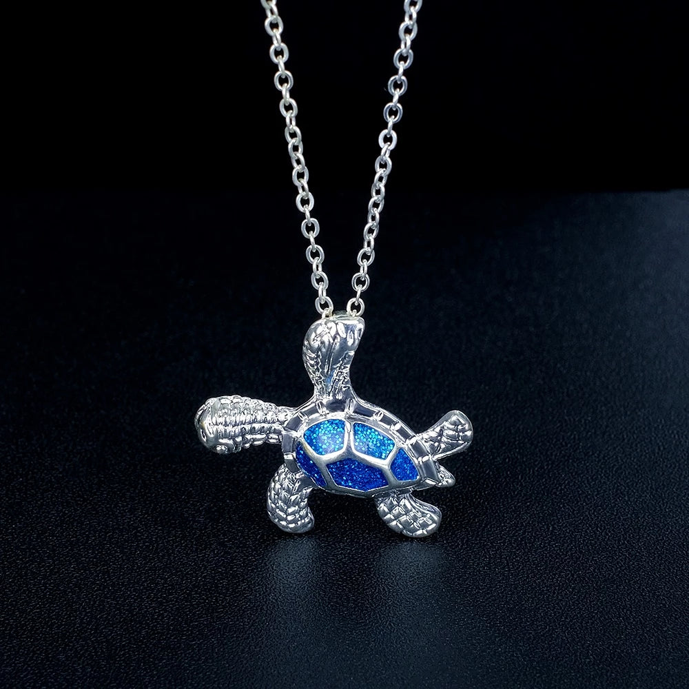 Sea Turtle Necklace made of Blue Opal