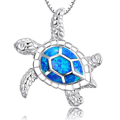 Sea Turtle Necklace made of Blue Opal
