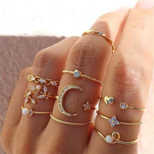 Pack of 10 adjustable silver rings