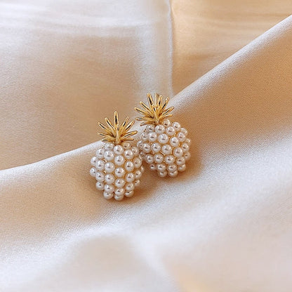 Tropical Pineapple and Pearl-Studded Earrings