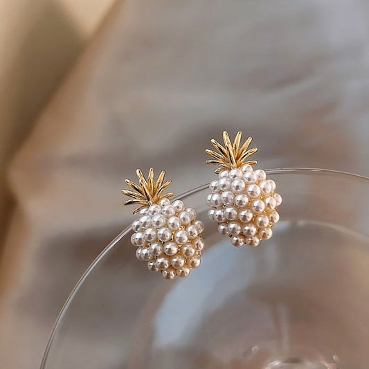 Tropical Pineapple and Pearl-Studded Earrings