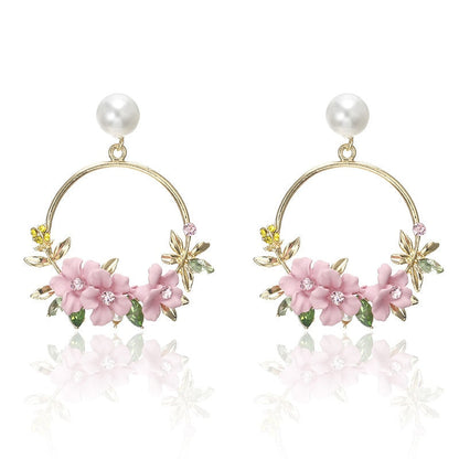 Gold Flower and Pearl Earrings