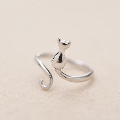 925 Silver Ring in the Shape of a Cat - Adjustable Size