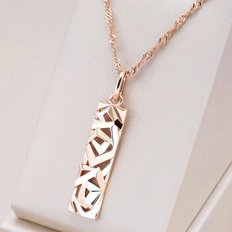 Rectangular Necklace with Pendant in Gold