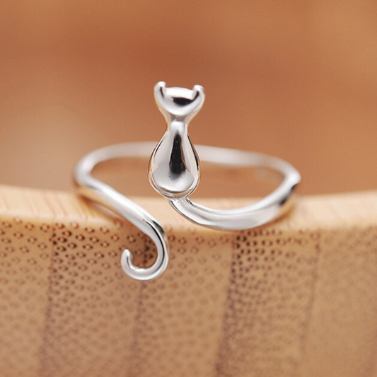 925 Silver Ring in the Shape of a Cat - Adjustable Size