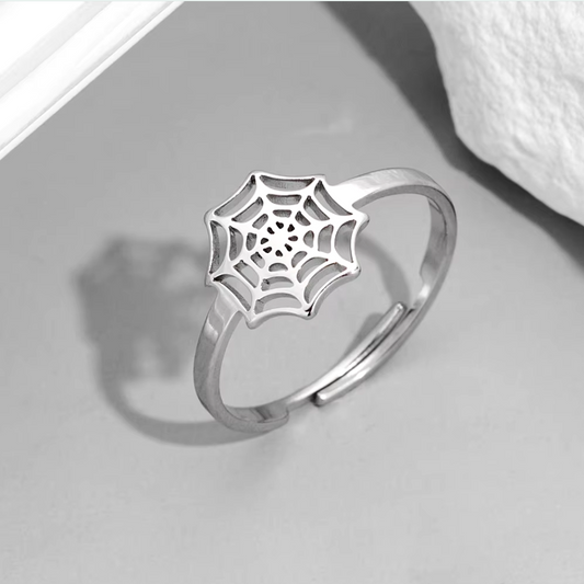 Hypoallergenic 925 Sterling Silver Coated Steel Spider Web Halloween Ring