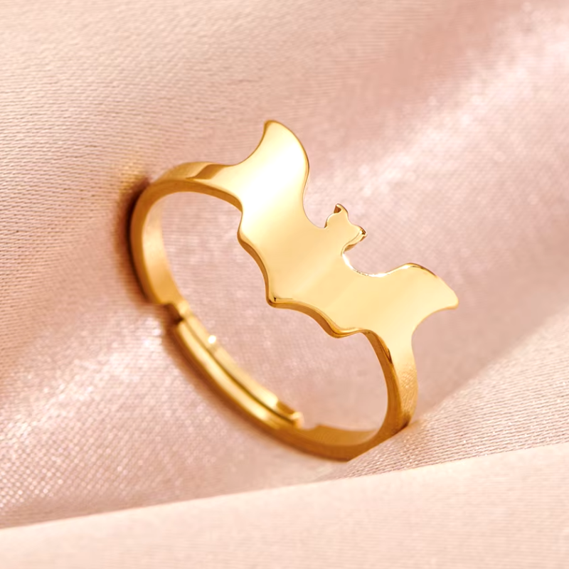 Gothic Bat Halloween Ring made of hypoallergenic steel, 18K gold plated