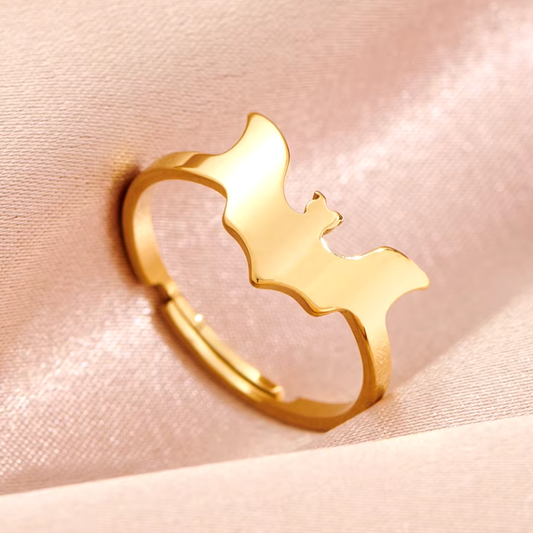 Gothic Bat Halloween Ring made of hypoallergenic steel, 18K gold plated