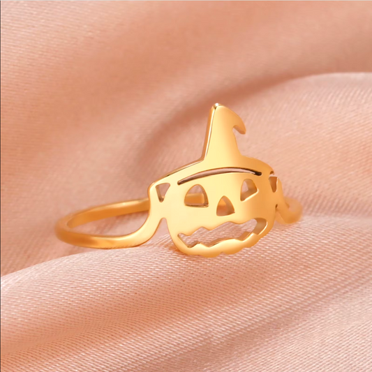 Pumpkin ring made of hypoallergenic steel, 18 karat gold-plated, for Halloween