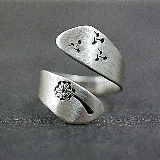 Adjustable Hand-Carved Dandelion Ring