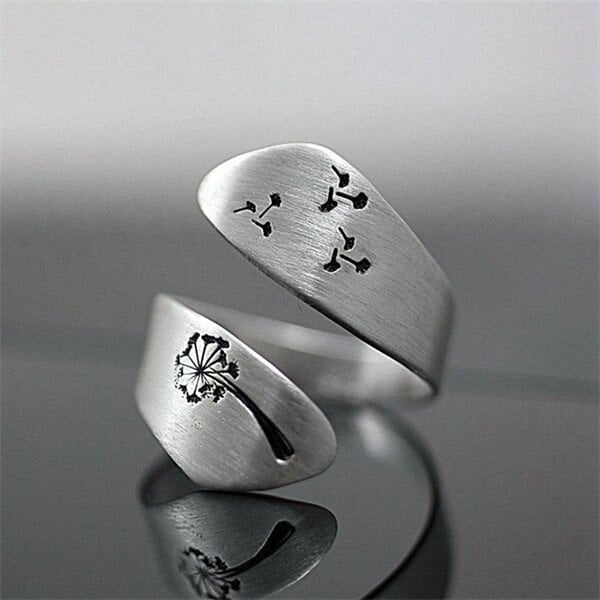 Adjustable Hand-Carved Dandelion Ring