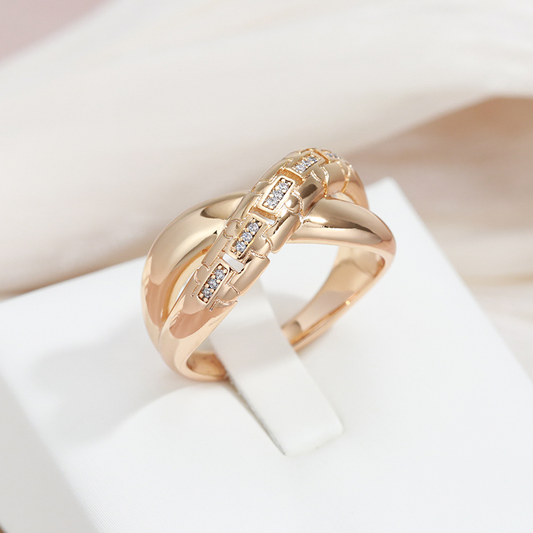 Elegant Crossed Ring Inlaid with Zirconia
