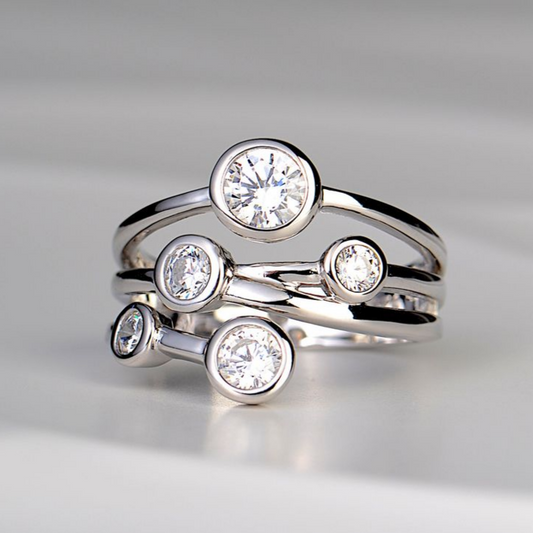 Vintage silver-plated layered zirconia ring