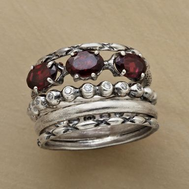 Red multi-layer ring in vintage silver