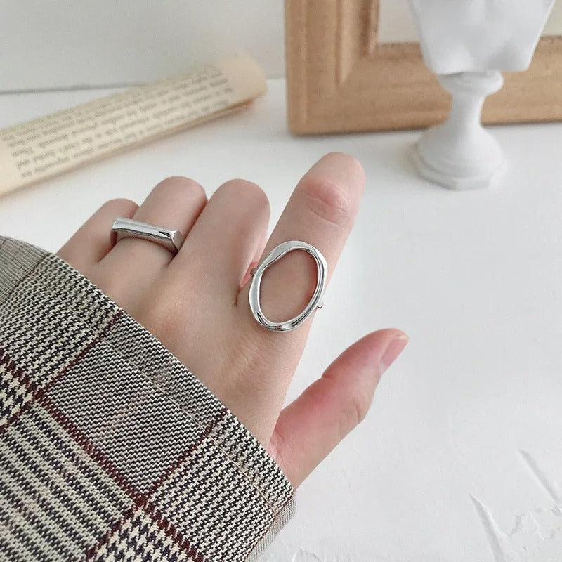Adjustable irregular ball ring made of 925 sterling silver