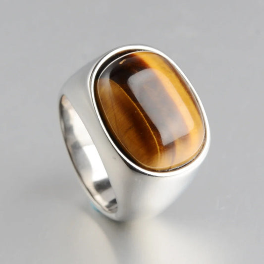 Polished 925 Silver Gold-Plated Tiger Eye Ring