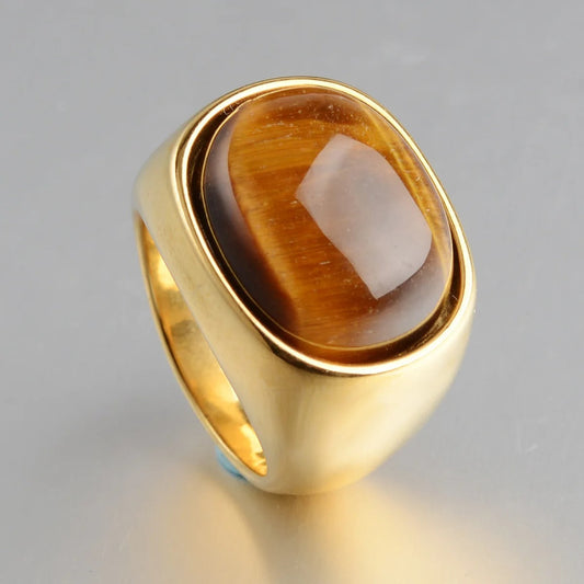 Polished 18K Gold-Plated Tiger's Eye Ring