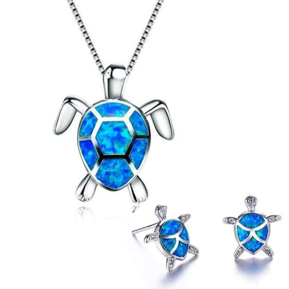 Sea Turtle Necklace + Earring Set made of Opal and Silver