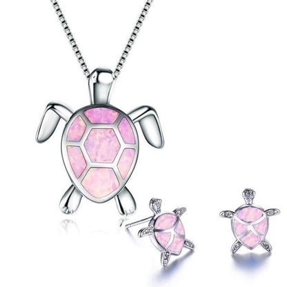 Sea Turtle Necklace + Earring Set made of Opal and Silver